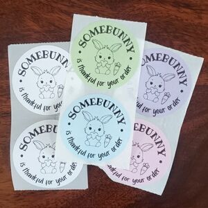 3/$15 Set of 50 EASTER SPRING BUNNY THANK YOU STICKERS LARGE 2 Inch Mixed Colors